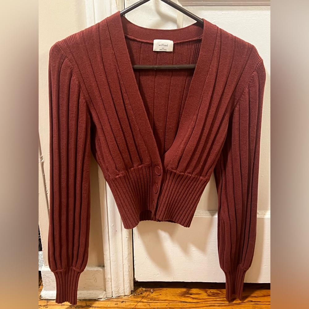Aritzia Wilfred Plunge Front Cardigan Sweater XS NWT Garnet Red